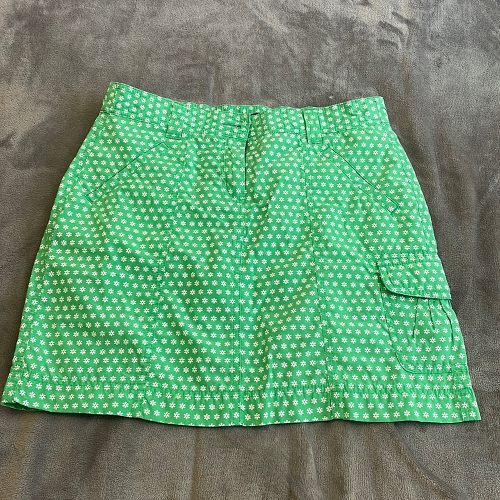 ~green flower patterned mini jean skirt~